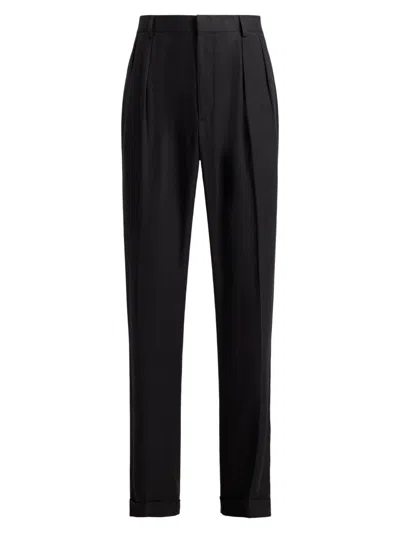 Ralph Lauren Men's Pleated Silk-linen Trousers In Black