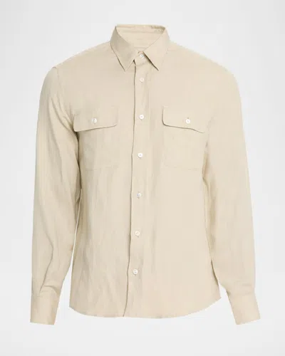 Ralph Lauren Men's Silk And Linen Button-down Shirt In Neutral