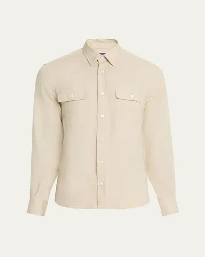 RALPH LAUREN MEN'S SILK AND LINEN BUTTON-DOWN SHIRT
