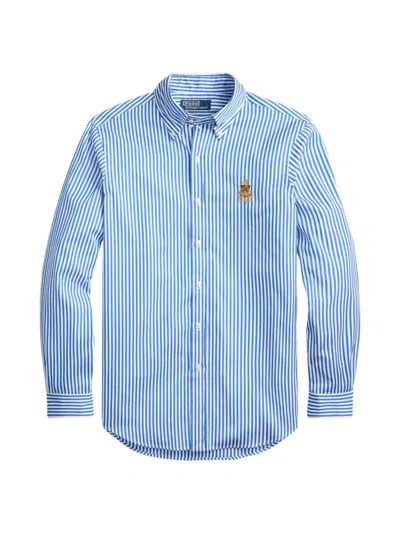 Ralph Lauren Men's Striped Cotton Button-down Shirt In White Blue