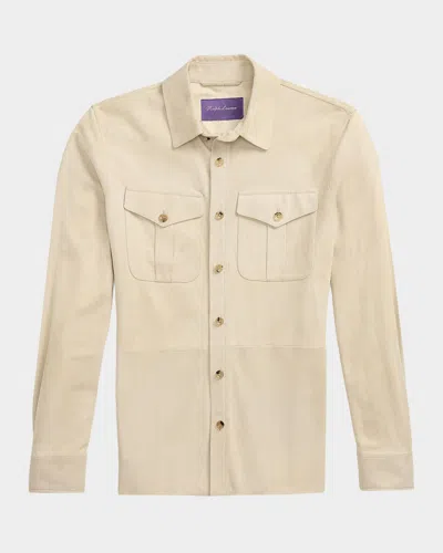 Ralph Lauren Men's Suede Overshirt In Gray