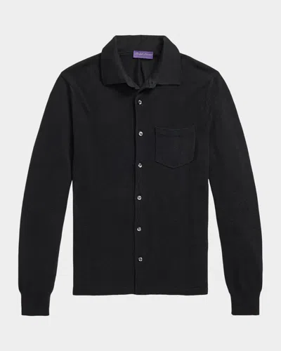 Ralph Lauren Men's Textured Mulberry Silk And Cotton Shirt Sweater In Black
