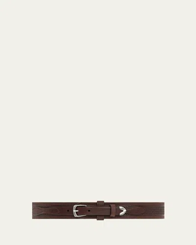 Ralph Lauren Men's Topstitched Western Leather Belt In Brown