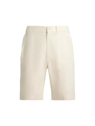 Ralph Lauren Men's Windowpane-checked Linen Flat-front Trousers In White