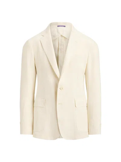 Ralph Lauren Men's Windowpane-checked Linen Jacket In White