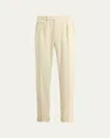 Ralph Lauren Purple Label Pleated Cream Wool Flannel Trousers In Yellow