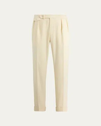 RALPH LAUREN MEN'S WOOL FLANNEL WAIST-TAB DOUBLE-PLEATED PANTS
