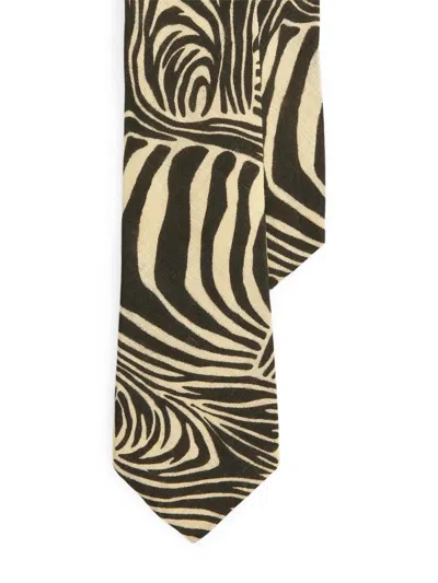 Ralph Lauren Men's Zebra Print Linen Neck Tie In Brown