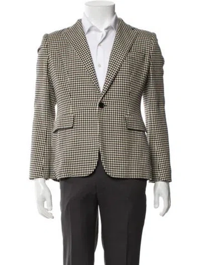 Pre-owned Ralph Lauren Merino Wool Houndstooth Print Blazer In Neutral