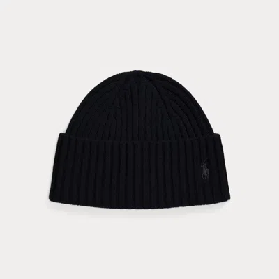Ralph Lauren Merino Wool Rib-knit Watch Cap In Black