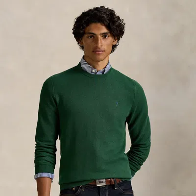 Ralph Lauren Mesh-knit Cotton Crewneck Sweater In Green