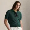 Ralph Lauren Mesh-knit Linen Johnny-collar Sweater In Classic Pine