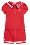 Ralph Lauren Lauren  Mesh Sailor Polo & Shorts Set In Red