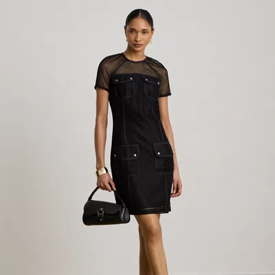 Ralph Lauren Mesh Short-sleeve Shift Dress In Black