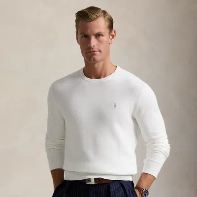 Polo Ralph Lauren Mesh-knit Cotton Crewneck Sweater In Deckwash White In Gray