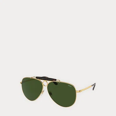 Polo Ralph Lauren Metal Pilot Sunglasses In Shiny Gold