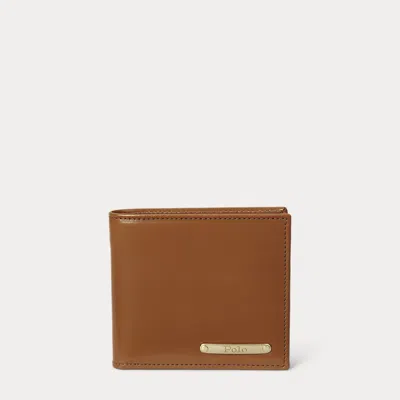 Ralph Lauren Metal-plaque Calfskin Billfold Wallet In Brown