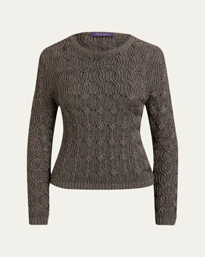 Ralph Lauren Metallic Cable-knit Crewneck Sweater In Brown