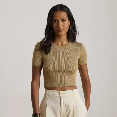 Ralph Lauren Metallic Cropped Short-sleeve Sweater In Lauren Gold Metallic In Nude