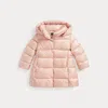 Ralph Lauren Kids' Metallic Down Hooded Long Jacket In Hint Of Pink Metallic