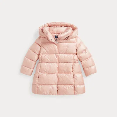 Ralph Lauren Kids' Metallic Down Hooded Long Jacket In Hint Of Pink Metallic