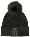 Ralph Lauren Metallic Embroidered Beanie Hat In Black