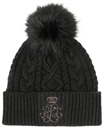 Ralph Lauren Metallic Embroidered Beanie Hat In Black