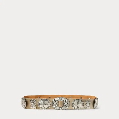 Ralph Lauren Metallic Leather Cast Concho Belt In Silver