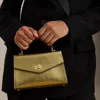 Ralph Lauren Metallic Leather Small Farrah Satchel In Gold