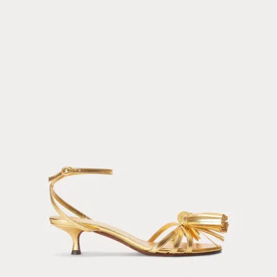 Ralph Lauren Metallic Leather Tassel Kitten Sandal In Gold