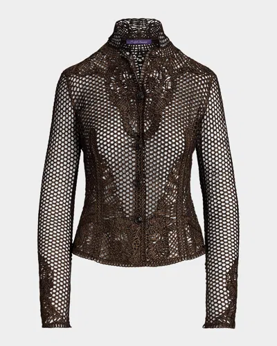Ralph Lauren Metallic Suede Open-knit Single-breasted Jacket In Brown