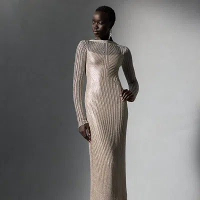 Polo Ralph Lauren Metallic Sweater Evening Dress In Platinum