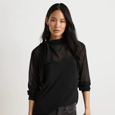 Ralph Lauren Metallic-striped Tie-neck Blouse In Black Metallic