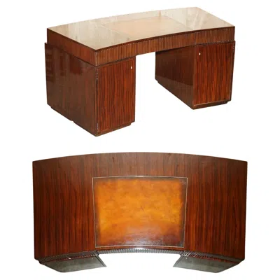 Pre-owned Ralph Lauren Metropolis Macassar & Brown Leather French Art Deco Curved Desk