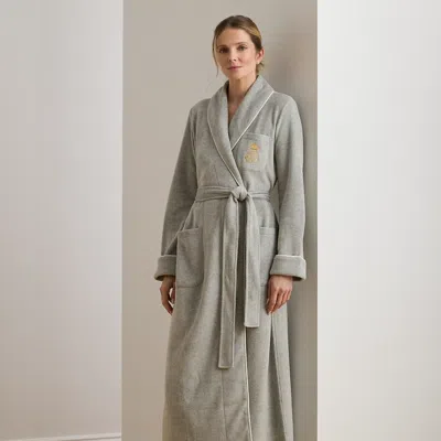 Ralph Lauren Microfleece Long Shawl-collar Robe In Gray