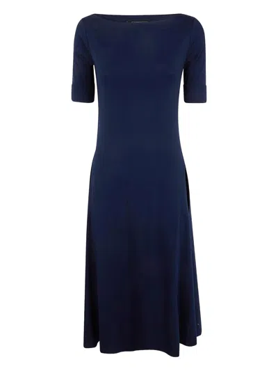 Ralph Lauren Midi Dress With Boat Neckline In Brown