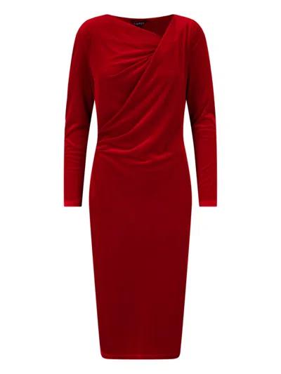 Ralph Lauren Midi Draped Velvet Dress In Red