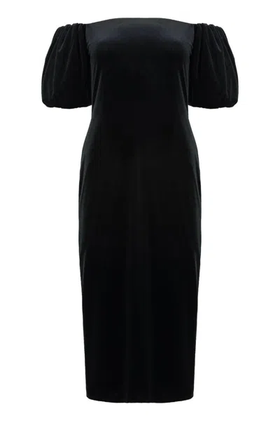 Ralph Lauren Midi Velvet Dresses In Black