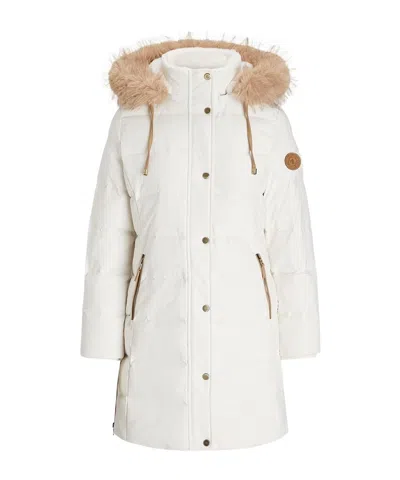Ralph Lauren Mid-length Hooded Down Jacket With Fur Collar In White