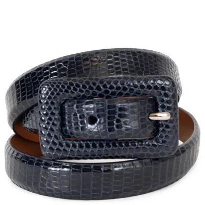 Pre-owned Ralph Lauren Midnight Blue Lizard Skinny Belt S