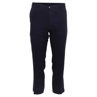 Pre-owned Ralph Lauren Mid-waist Cropped Trousers In Navy Blue Linen