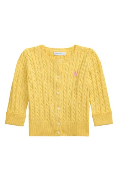 Ralph Lauren Babies'  Mini Cable Cotton Cardigan In Yellow