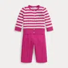 Ralph Lauren Mini-cable Cotton Cardigan & Pant Set In Pink