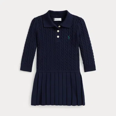 Ralph Lauren Babies'  Mini-cable Polo Sweater Dress In Blue