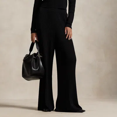 Ralph Lauren Mini-cable Wide-leg Pant In Black