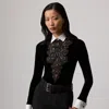 Ralph Lauren Missy Embellished Velvet Shirt In Black