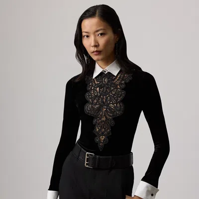 Ralph Lauren Missy Embellished Velvet Shirt In Black