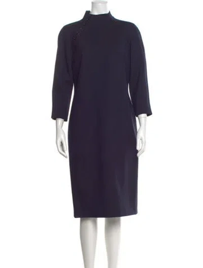Pre-owned Ralph Lauren Mock Neck Midi Length Dress In Blue