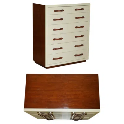 Pre-owned Ralph Lauren Modern Hollywood Brown Leather Flamed Hardwood Chest Of Drawers