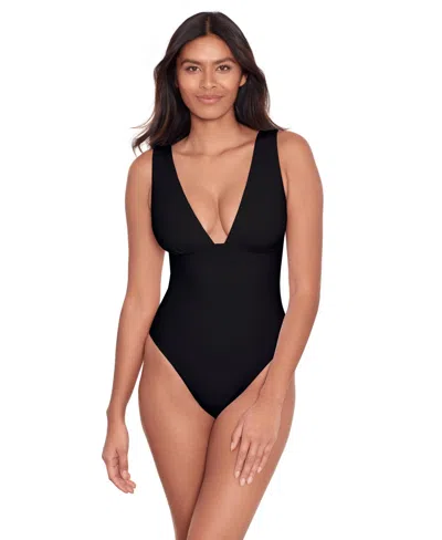 Ralph Lauren Modern V Neck One Piece Swimsuit In Black